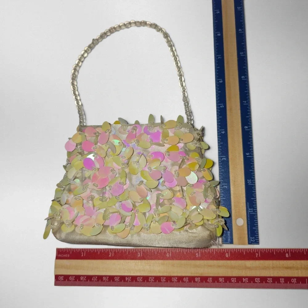 Toby NYC Mini Handbag Kids OS Iridescent Pink Yellow Good Sequin Beaded Purse